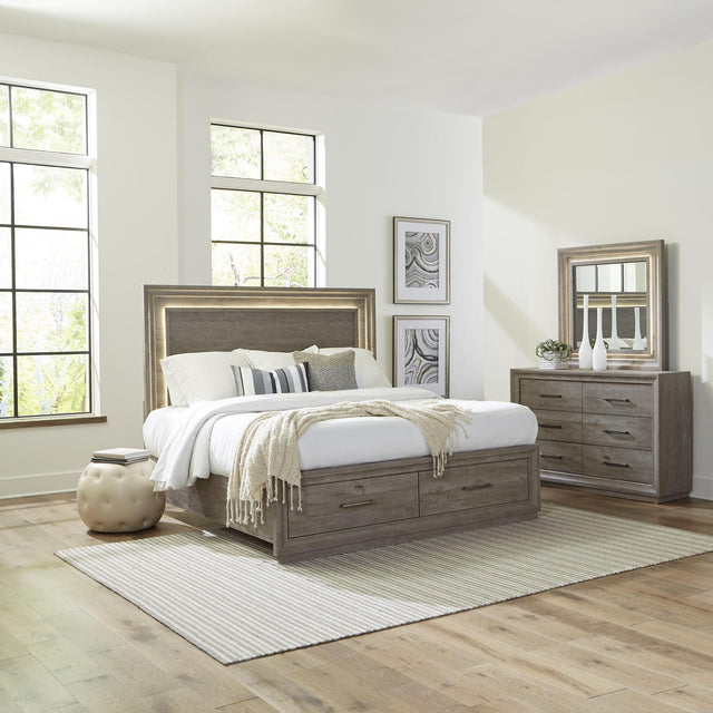 Liberty Furniture Horizons - 3 Piece Bedroom Set (Queen Storage Bed, Dresser & Mirror) - Gray