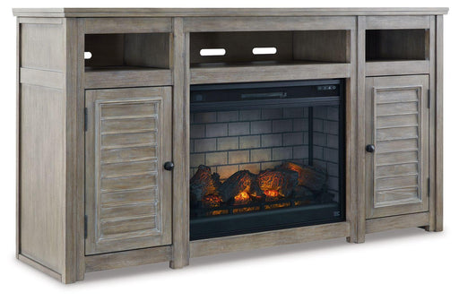Ashley Moreshire - Bisque - 72" TV Stand With Electric Infrared Fireplace Insert