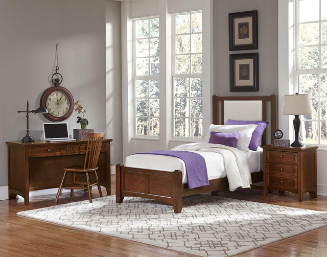 Vaughan-Bassett Bonanza - Twin Linen Upholstered Bed With Mansion Footboard - Cherry