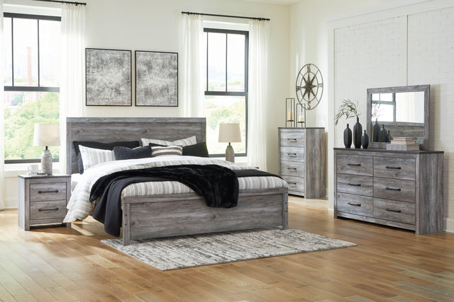 Ashley Bronyan - Dark Gray - King Panel Bed - 6 Pc. - Dresser, Mirror, King Bed, 2 Nightstands