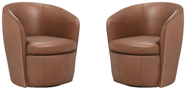 Parker House Barolo - 100% Italian Leather Swivel Club Chair (Set of 2) - Vintage Whiskey