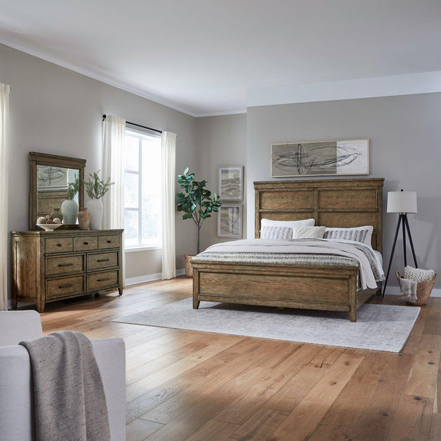 Liberty Furniture Carolina Park - 3 Piece Bedroom Set (King Panel Bed, Dresser & Mirror) - Brown