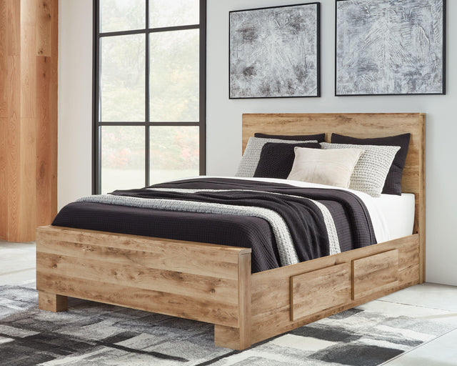 Ashley Hyanna - Tan Brown - Queen Panel Bed With 2 Side Storage