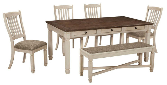 Ashley Bolanburg - Beige - 6 Pc. - Dining Room Table, 4 Side Chairs, Bench