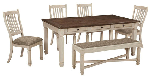 Ashley Bolanburg - Beige - 6 Pc. - Dining Room Table, 4 Side Chairs, Bench