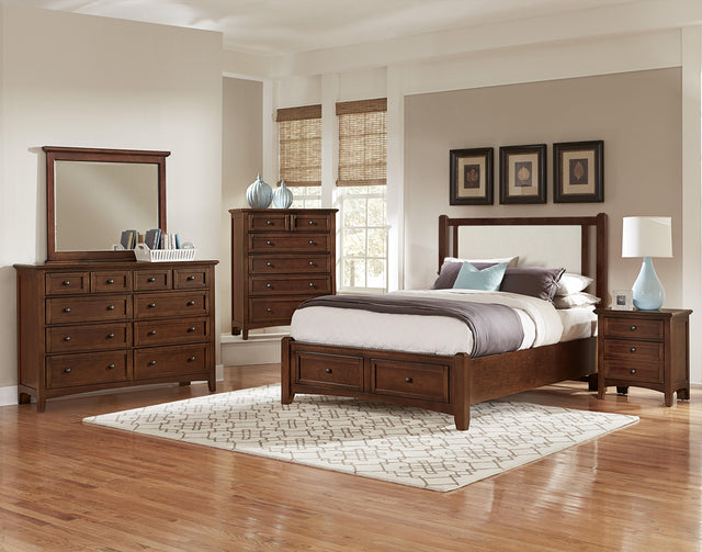 Vaughan-Bassett Bonanza - King Linen Upholstered Bed With Storage Footboard - Cherry