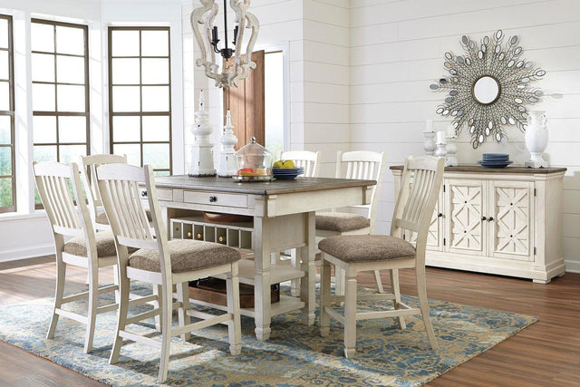 Ashley Bolanburg - Beige - 8 Pc. - Counter Table, 6 Barstools, Server