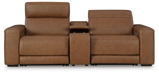 Ashley Magic Man - Caramel - 3-Piece Power Reclining Sectional Loveseat With Console