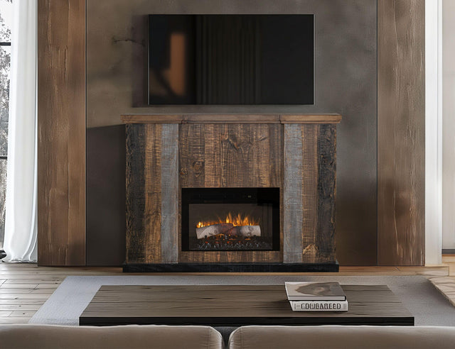International Furniture Direct Loft Brown - Matel Fireplace - Dark Gray
