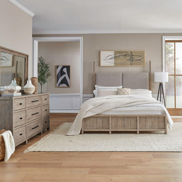 Liberty Furniture Proximity Place - 3 Piece Bedroom Set (King California Poster Bed, Dresser & Mirror) - Barley Buff