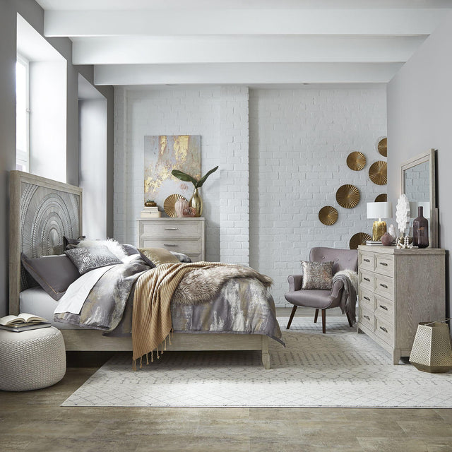 Liberty Furniture Belmar - 4 Piece Bedroom Set (Queen Panel Bed, Dresser & Mirror, Chest) - Washed Taupe