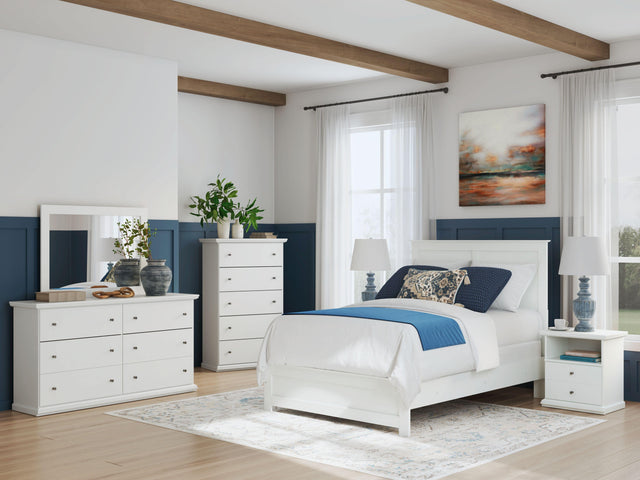 Ashley Bostwick Shoals - White - 6 Pc. - Dresser, Mirror, Full Bed With Framed Footboard, 2 Nightstands