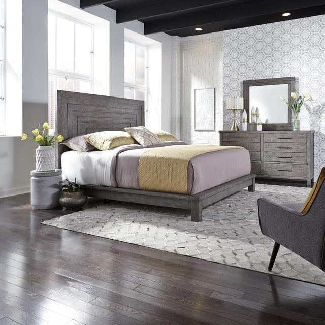 Liberty Furniture Modern Farmhouse - 3 Piece Bedroom Set (King Platform Bed, Dresser & Mirror) - Gray