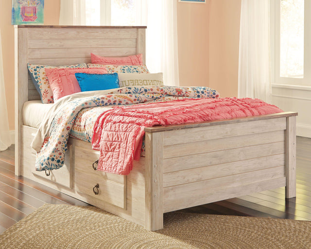Ashley Willowton - Whitewash - Full Panel Bed with 2 Storage Drawers