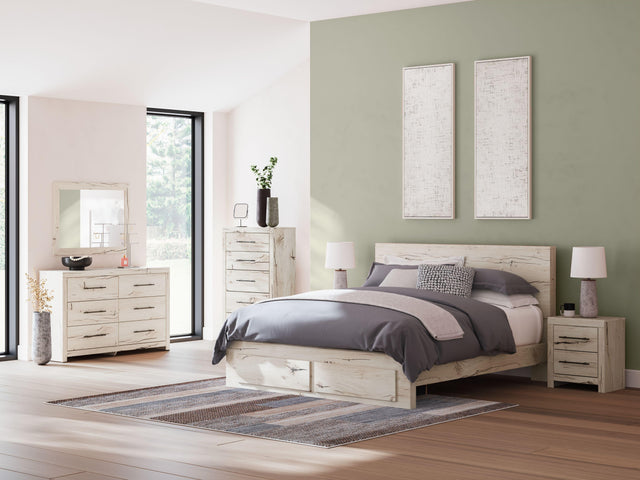 Ashley Lawroy - Light Natural - 9 Pc. - Dresser, Mirror, Chest, King Panel Bed With Storage Footboard, 2 Nightstands
