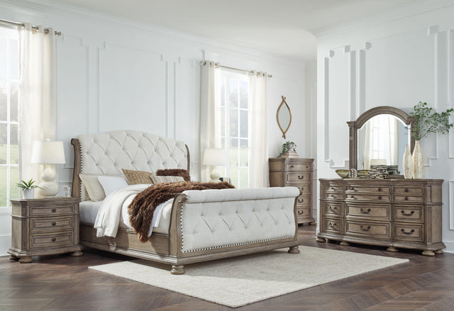 Ashley Ardenfield - Light Brown - 6 Pc. - Dresser, Mirror, Chest, King Upholstered Sleigh Bed