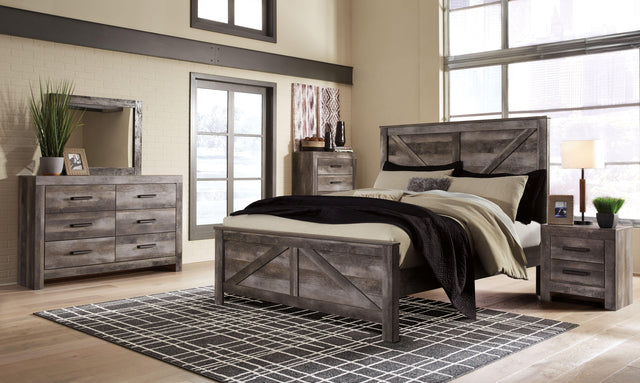 Ashley Wynnlow - Gray - 6 Pc. - Dresser, Mirror, Chest, King Crossbuck Panel Bed