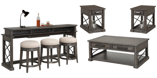 Parker House Sundance - Cocktail Table With 2 Chairside Tables And Console Table With 3 Stools - Smokey Gray