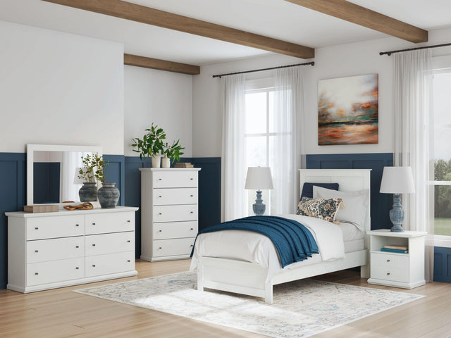 Ashley Bostwick Shoals - White - 6 Pc. - Dresser, Mirror, Twin Bed With Framed Footboard, 2 Nightstands