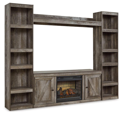 Ashley Wynnlow - Gray - 4-Piece Entertainment Center With 60" TV Stand And Faux Firebrick Fireplace Insert