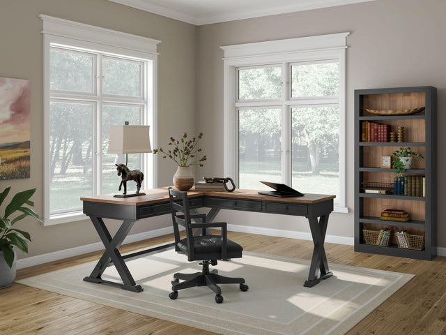 Ashley Wildenauer - Brown / Black - 4 Pc. - Home Office Desk And Return, Swivel Desk Chair, Bookcase