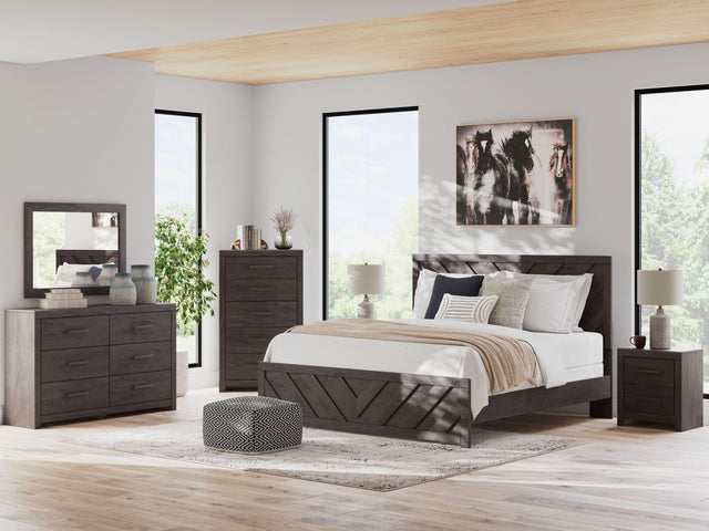 Ashley Prendonea - Charcoal - 6 Pc. - Dresser, Mirror, King Panel Bed, 2 Nightstands