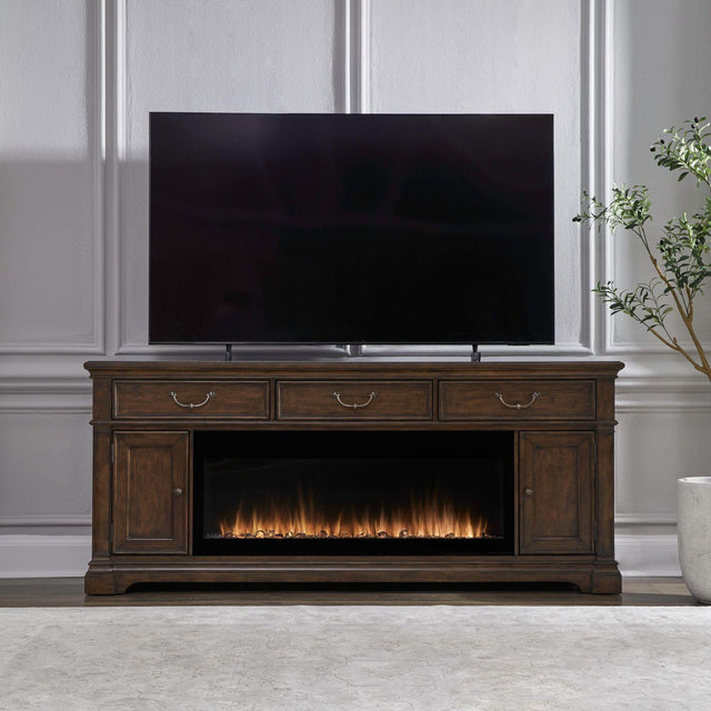 Liberty Furniture Fireplace TV Consoles - 512 84" Console With Fire FTS - Brown