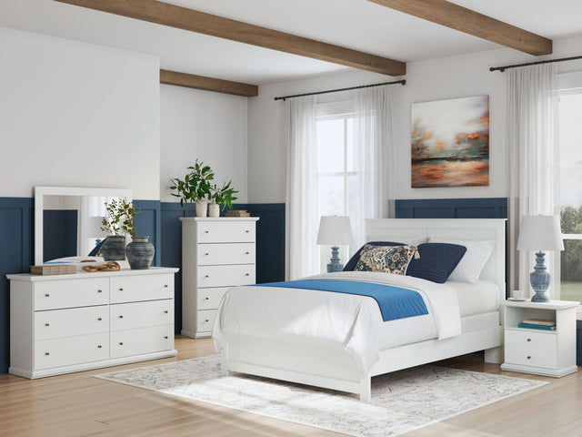 Ashley Bostwick Shoals - White - 6 Pc. - Dresser, Mirror, Queen Panel Bed With Framed Footboard, 2 Nightstands