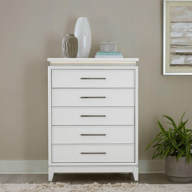 Liberty Furniture Reflections - 5 Drawer Chest With Lights - White