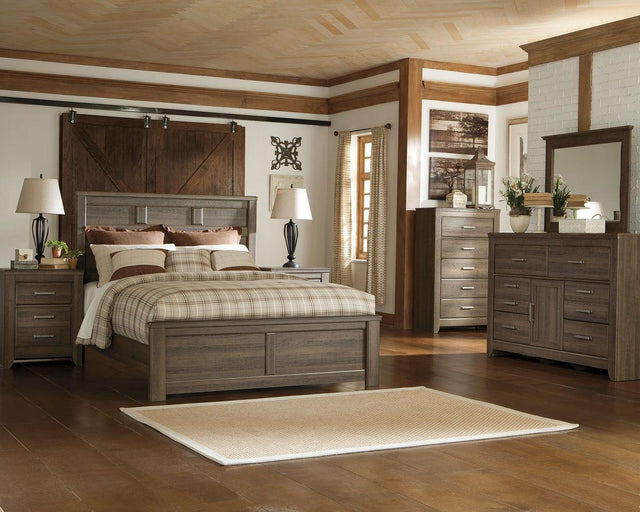 Ashley Juararo - Dark Brown - 5 Pc. - Dresser, Mirror, Queen Panel Bed