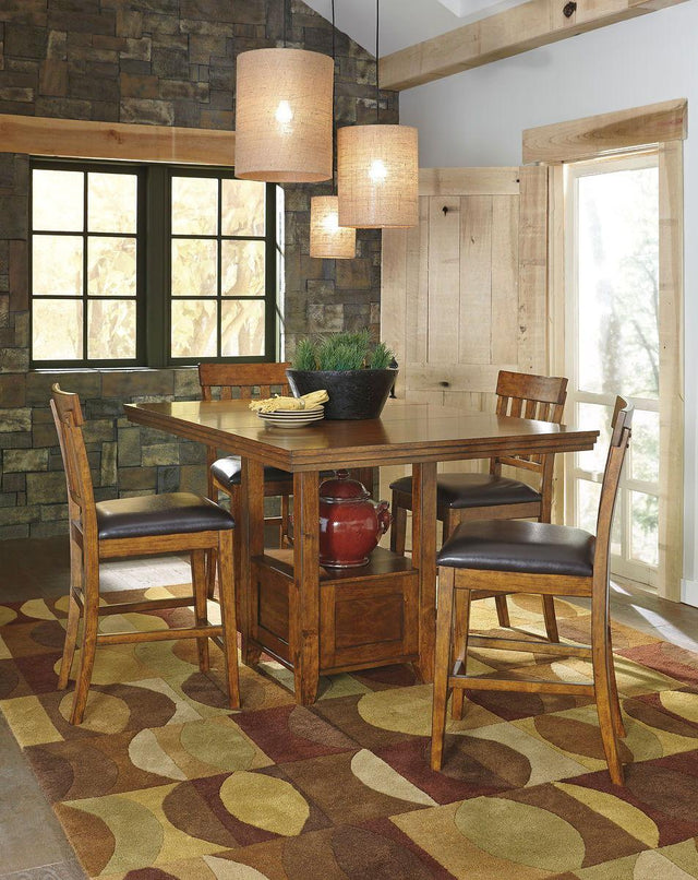 Ashley Ralene - Light Brown - 5 Pc. - Counter Extension Table, 4 Barstools