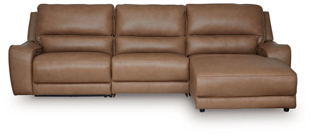 Ashley DeepWakes - 3-Piece Power Reclining Sofa With RAF Press Back Power Chaise - Caramel