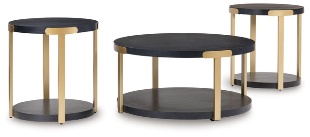 Ashley Shylore Occasional Table Set (3/CN) - Black/Brass Finish