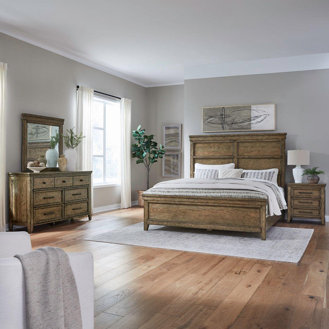 Liberty Furniture Carolina Park - 4 Piece Bedroom Set (King Panel Bed, Dresser & Mirror, Night Stand) - Brown