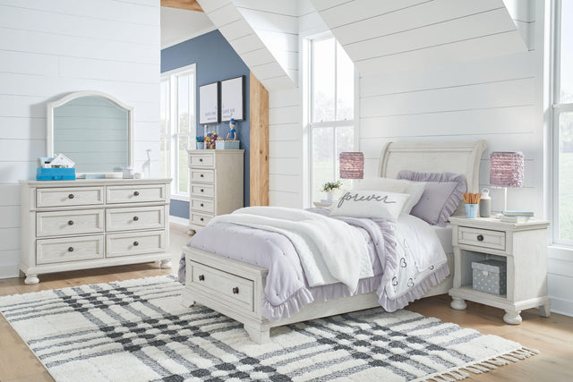 Ashley Robbinsdale - Antique White - 8 Pc. - Dresser, Mirror, Chest, Twin Sleigh Storage Bed, 2 Nightstands