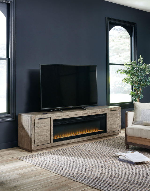 Ashley Krystanza - Weathered Gray - TV Stand With Wide Fireplace Insert