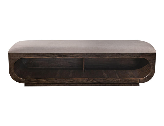 International Furniture Direct Black Balam - Wooden Bench With Fabric Cushioned Seat - Oil Black