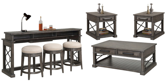 Parker House Sundance - Cocktail Table With 2 End Tables And Console Table With 3 Stools - Smokey Gray