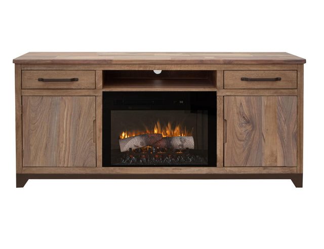 International Furniture Direct Natural Parota - 70" Electric Fireplace - Dark Brown