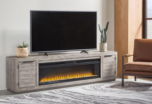 Ashley Naydell - Gray - 92" TV Stand With Wide Fireplace Insert