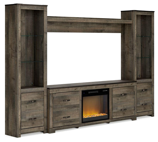 Ashley Trinell - Brown - 4-Piece Entertainment Center With 72" TV Stand And Glass/Stone Fireplace Insert
