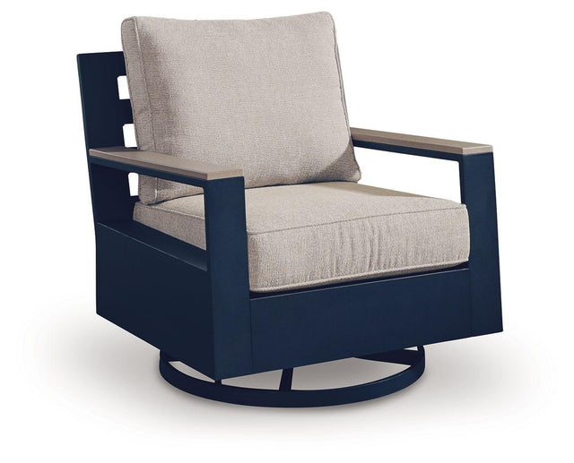 Ashley East Beach Swivel Glider Chair w/Cushion - Navy Blue/Driftwood