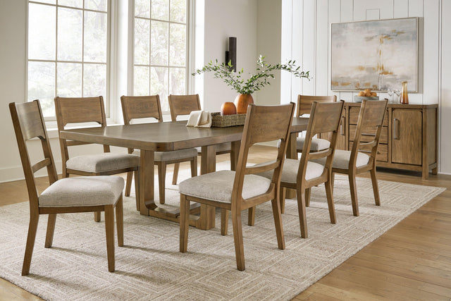 Ashley Cabalynn - Oatmeal / Light Brown - 10 Pc. - Dining Room Table, 8 Side Chairs, Server