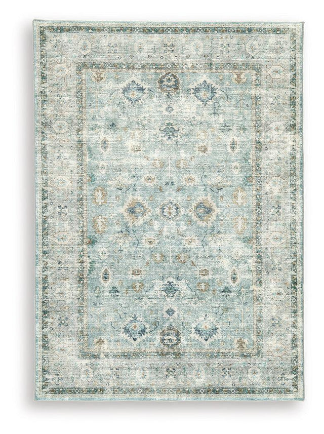 Ashley Ladstoney Memory Foam Medium Rug - Teal/Beige/Ochre