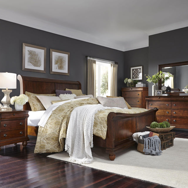 Liberty Furniture Rustic Traditions - 5 Piece Bedroom Set (King Sleigh Bed, Dresser & Mirror, Chest, Nightstand) - Dark Brown