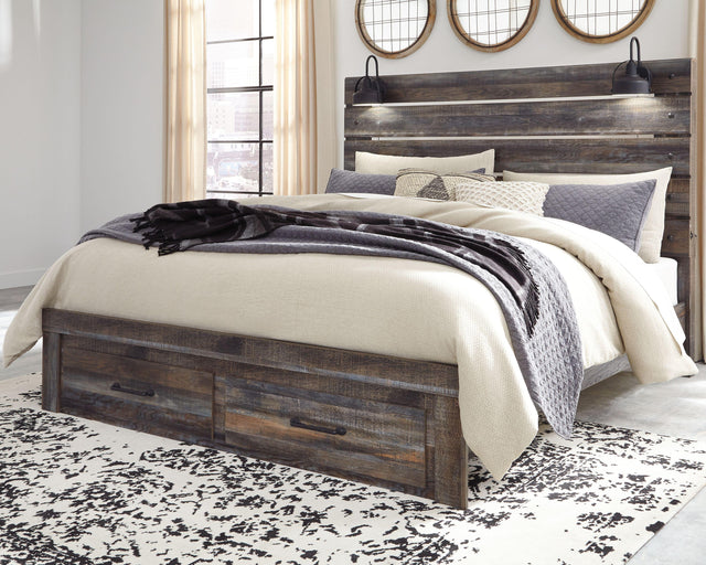 Ashley Drystan - Brown / Beige - King Panel Bed with 2 Storage Drawers