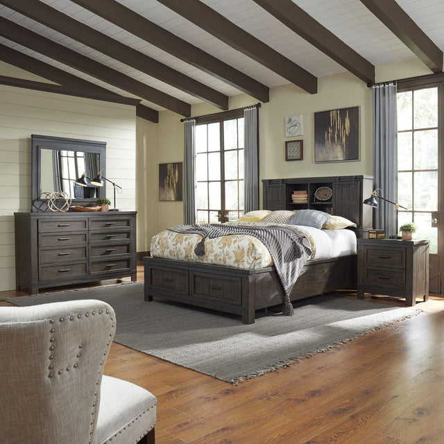 Liberty Furniture Thornwood Hills - 4 Piece Bedroom Set (Queen Bookcase Bed, Dresser & Mirror, Nightstand) - Dark Brown