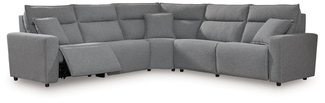Ashley Modmax - Salt And Pepper - 5-Piece Power Reclining Sectional With RAF Zero Wall Power Recliner