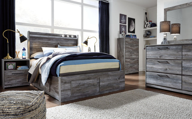Ashley Baystorm - Gray - Full Panel Bed With 4 Storage Drawers - 10 Pc. - Dresser, Mirror, Chest, Full Bed, 2 Nightstands
