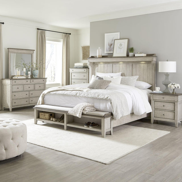Liberty Furniture Ivy Hollow - 5 Piece Bedroom Set (King Mantle Storage Bed, Dresser & Mirror, Chest, Nightstand) - White